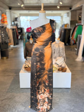 Roberto Cavalli One-Shoulder Satin Floral Evening Gown size 10