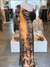 Roberto Cavalli One-Shoulder Satin Floral Evening Gown size 10