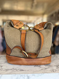 Fossil tan leather and canvas handbag RRP 3.5K