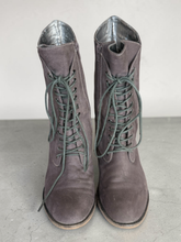 Pringle grey leather combat boot w lace up detail & folded cuff 39 RRP 3.2K