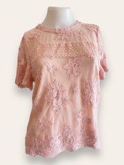 Forever New pink top w embroidery M