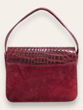 GUCCI maroon red crocodile and suede handbag