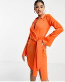 ASOS orange drape shirt mini dress RRP R1,500 size 8