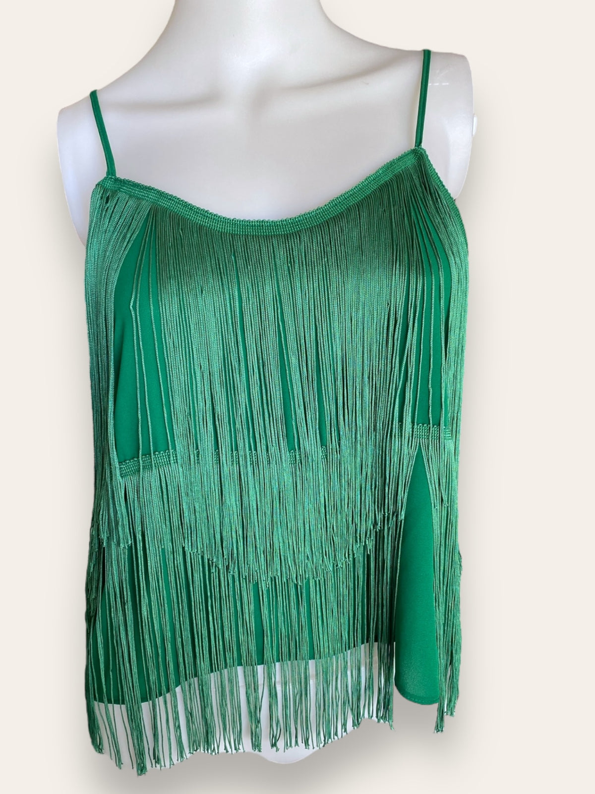 About Me green fringed strappy top S