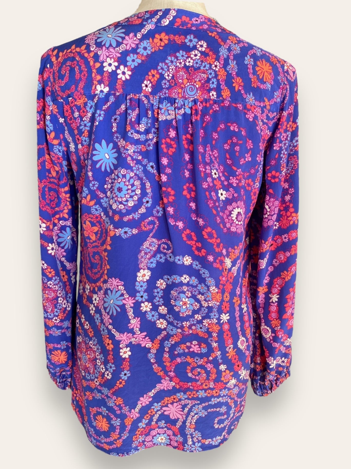 Lilly Pulitzer Elsa Silk Blouse Blue Pink floral Secret Snail Blouse S