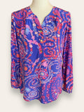 Lilly Pulitzer Elsa Silk Blouse Blue Pink floral Secret Snail Blouse S