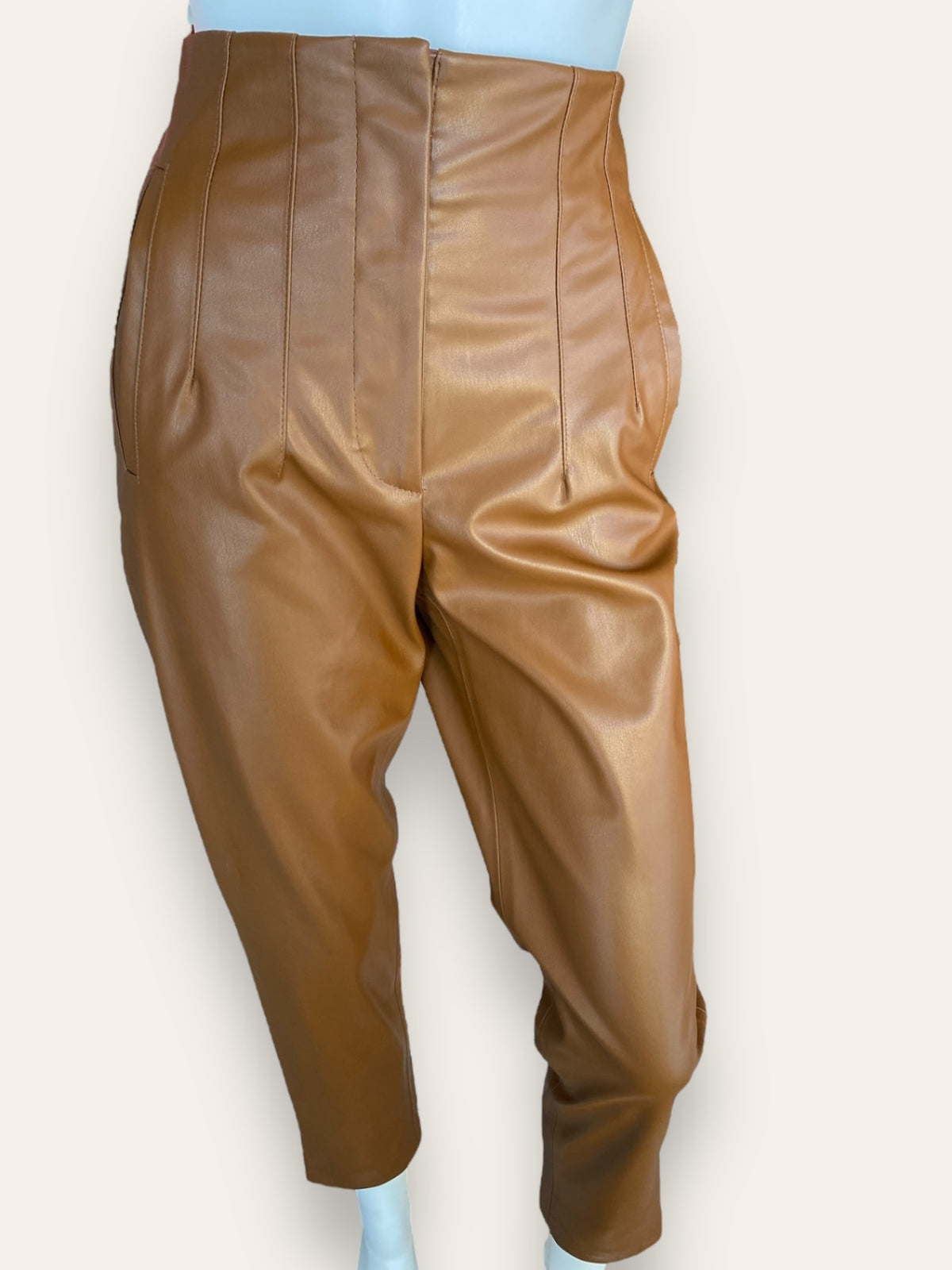 Brown Leather Split Trousers Zara Zara Tan Faux Leather Pants S
