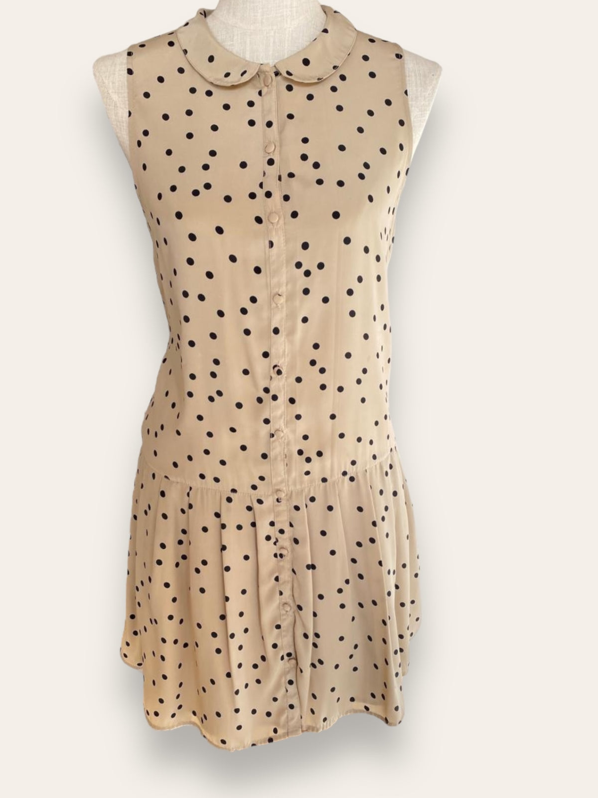 Zara Beige with black polka dot Dress Medium