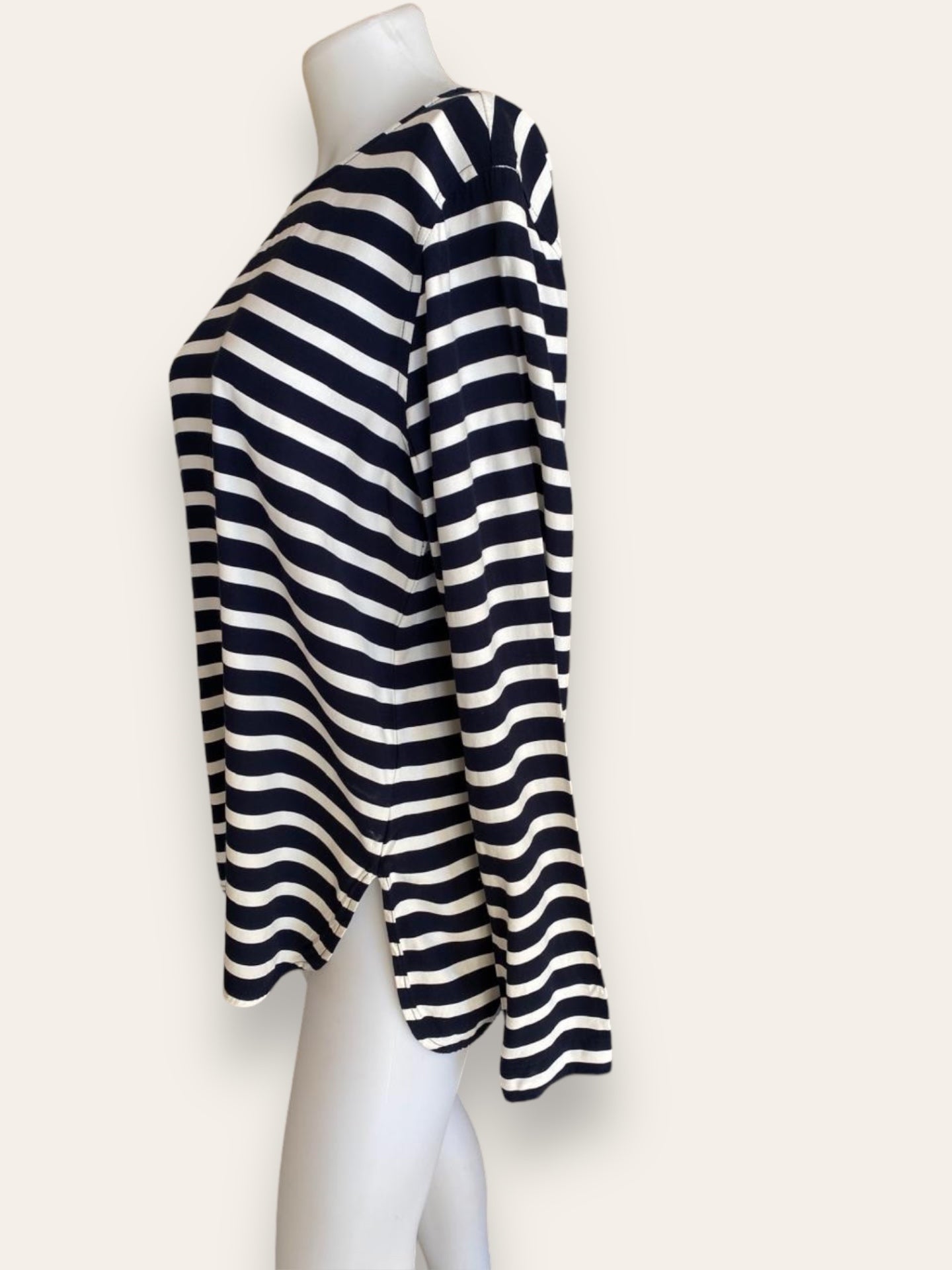 TRENERY Navy/white striped top Medium