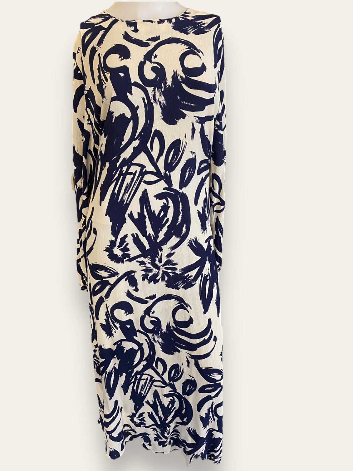 ZARA Navy/Cream printed maxi dress L