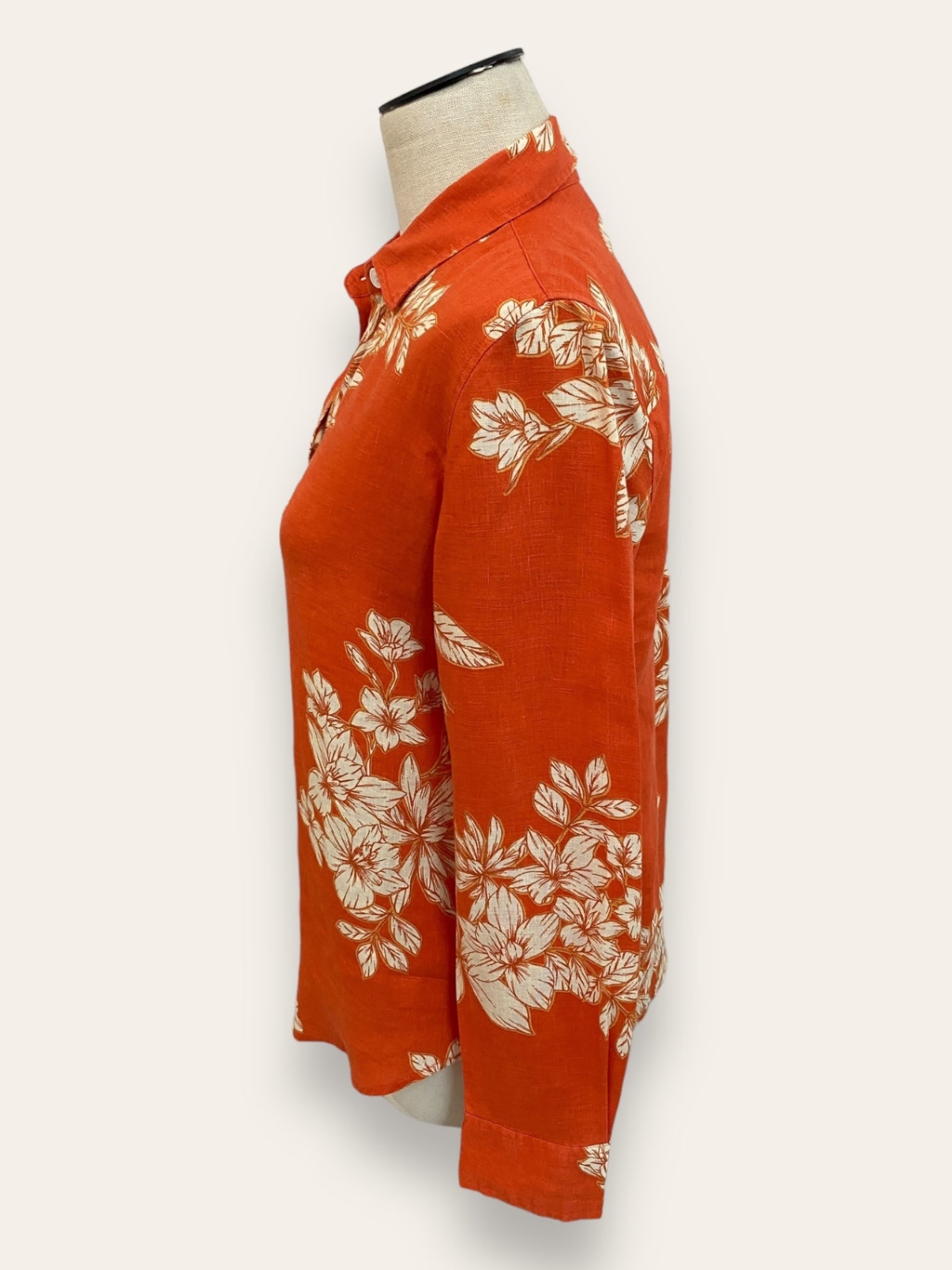 TRENERY Orange/White floral linen Shirt XS