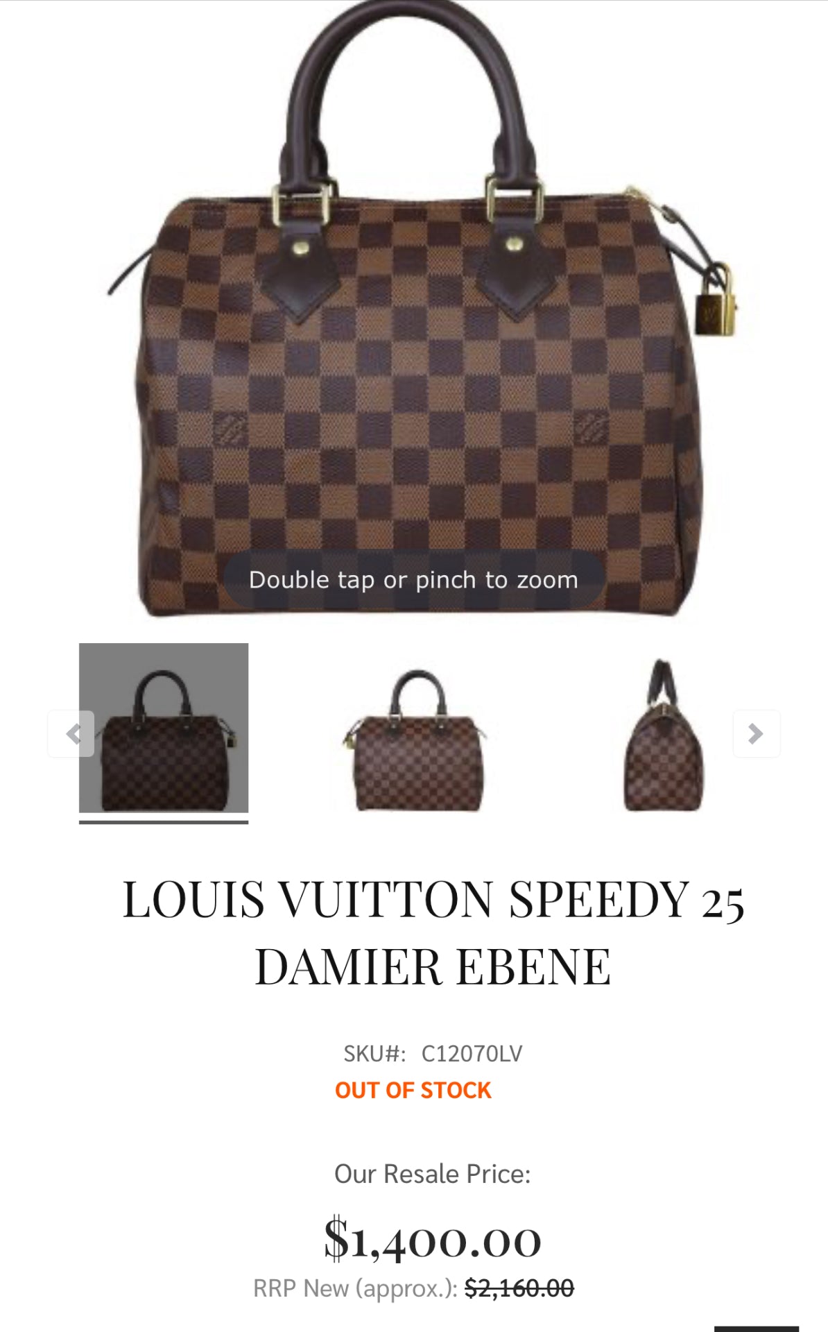 Louis Vuitton Damier Ebene Speedy Bandouliere 25 $980