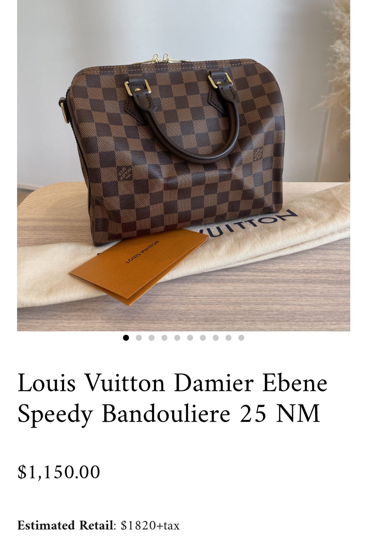 Louis Vuitton Damier Ebene Speedy Bandouliere 25 $980