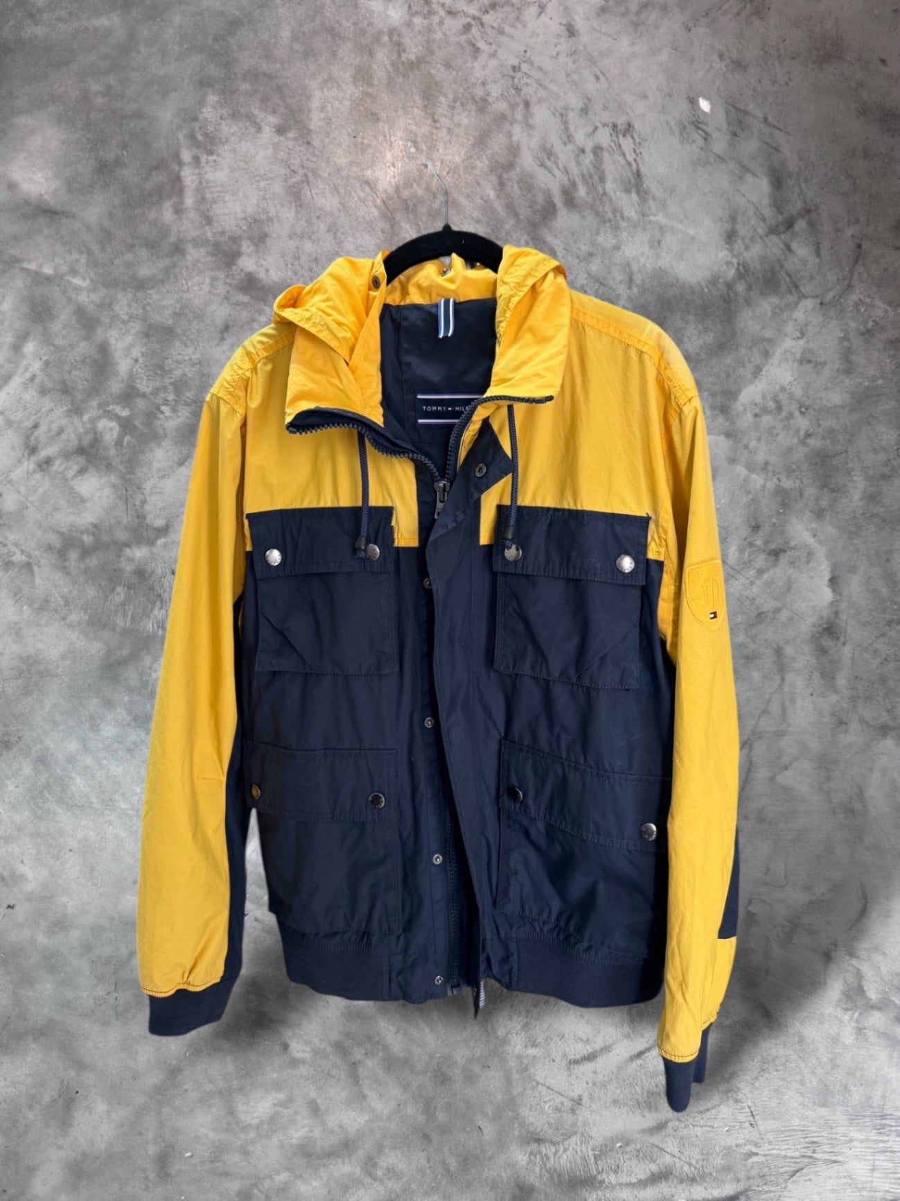 Tommy Hilfiger Yellow and navy Windbreaker Jacket Medium