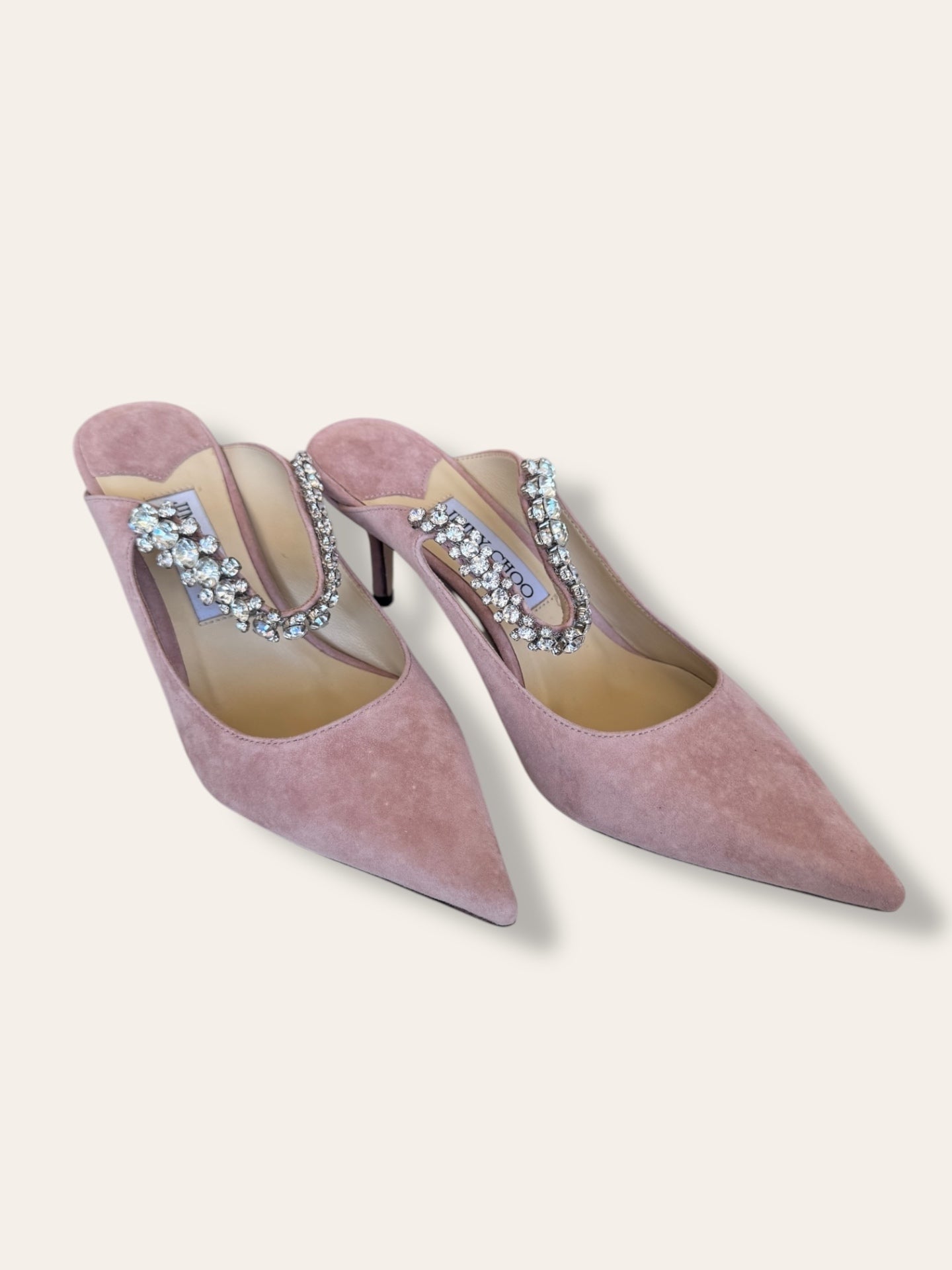 Jimmy Choo pink suede crystal strap heels 5