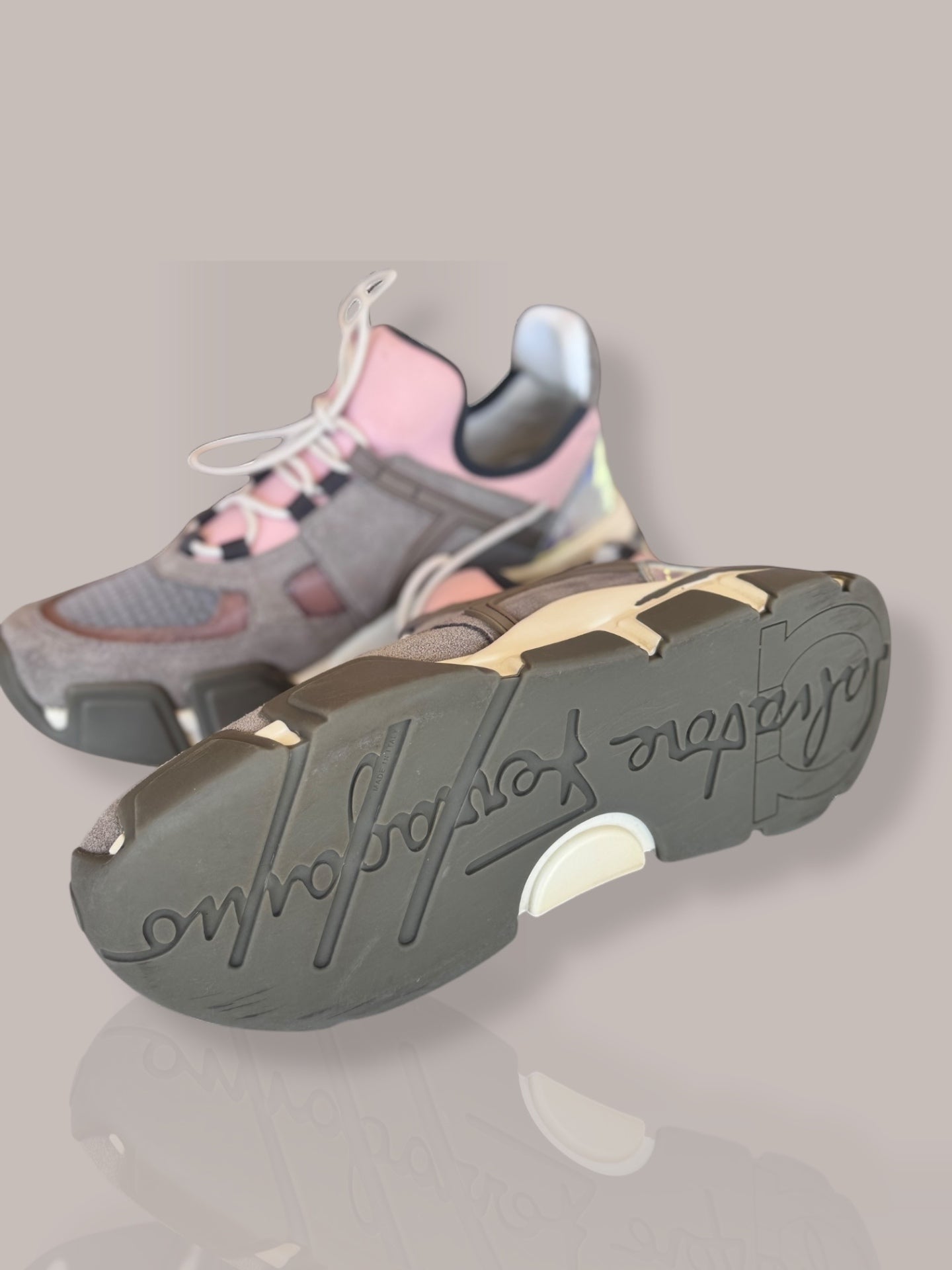 Salvatore Ferragamo Grey and pink sneakers 6