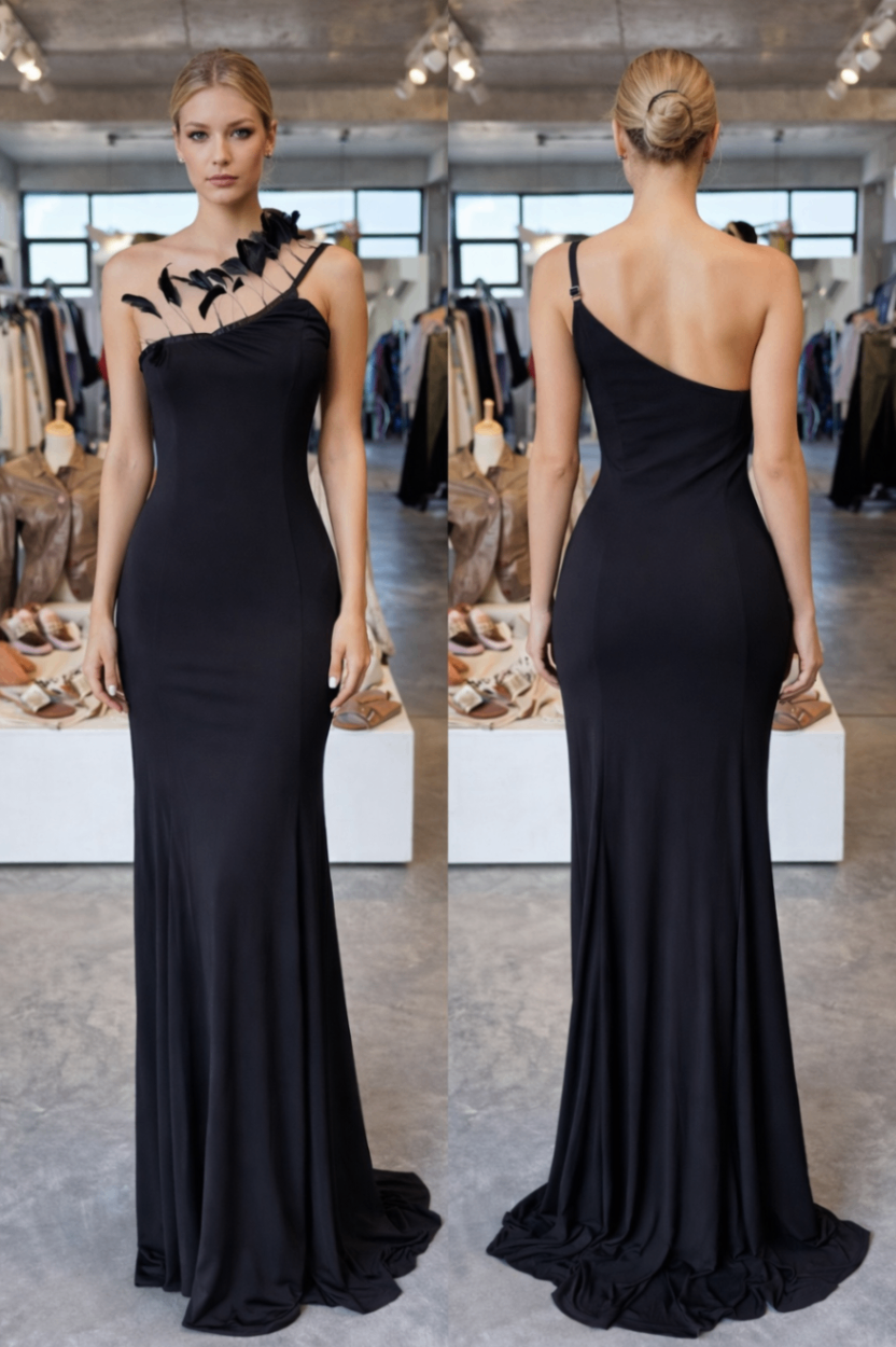 Errol Arendz One-Shoulder Feather Detail Gown 10