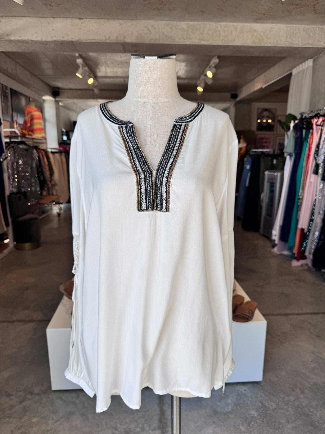 cream white luxa blouse with neckline detail 40