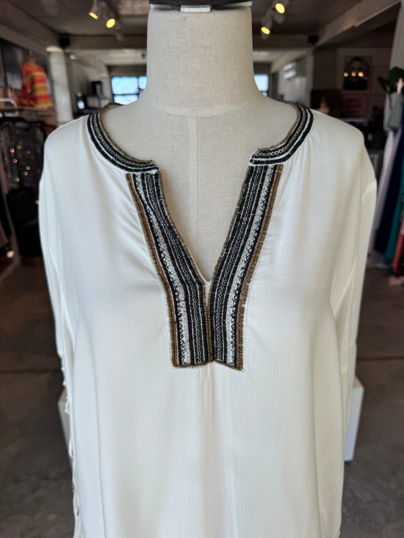 cream white luxa blouse with neckline detail 40