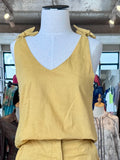 Ashla Eleven mustard 100% linen tie strap cami S