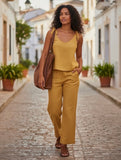 Asha Eleven mustard wide-leg linen pants S