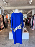 Ugo Zaldi blue dress w silver trim 44 RRP 3K