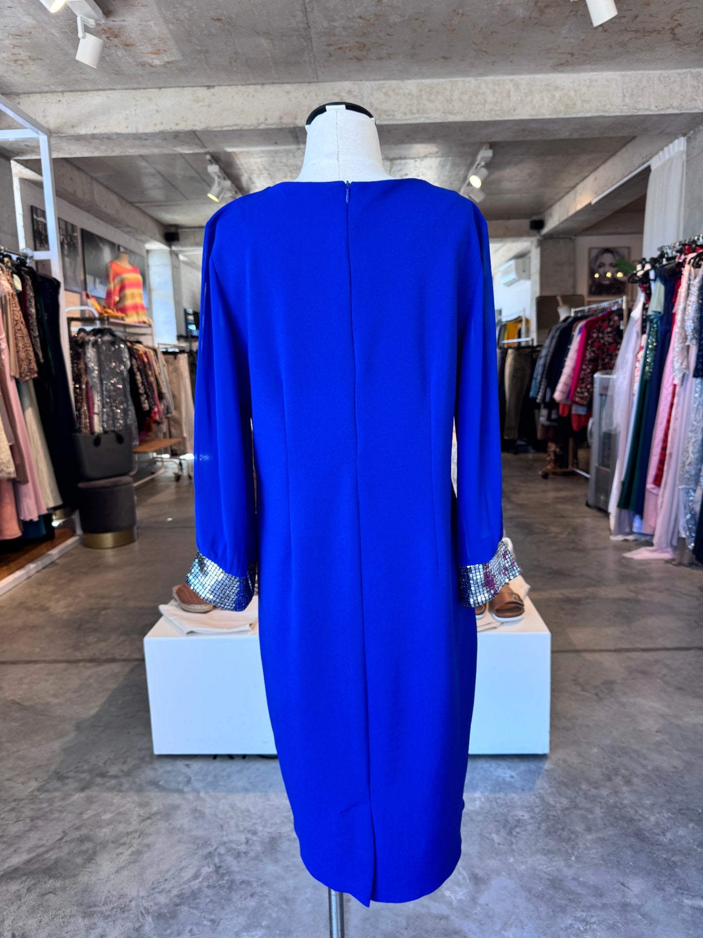 Ugo Zaldi blue dress w silver trim 44 RRP 3K