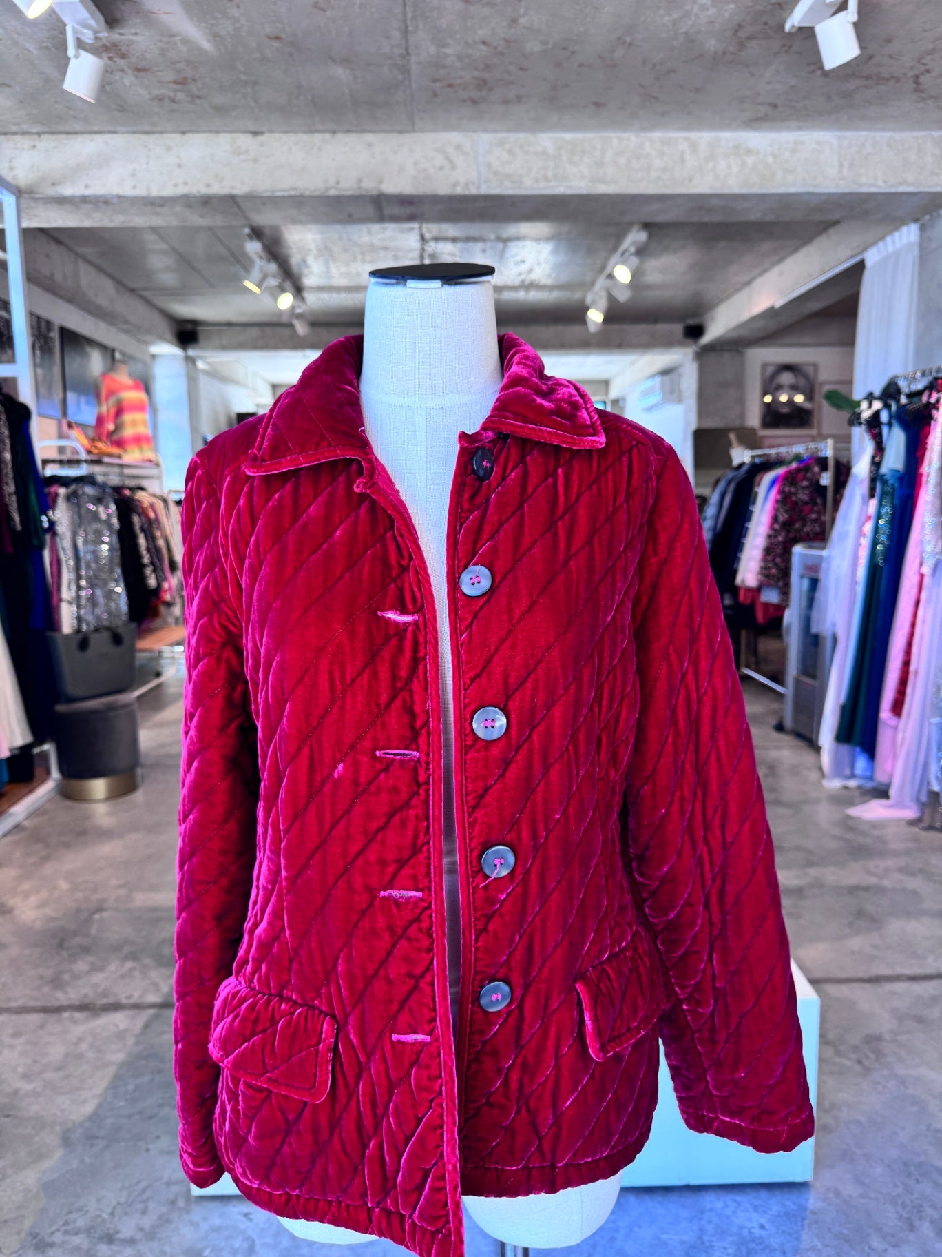 Kiko red quilted velvet field jacket S RRP R2.5