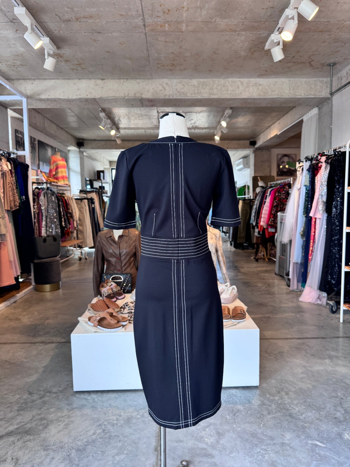 Country Road Black w white stripes structured dress S RRP 2,500