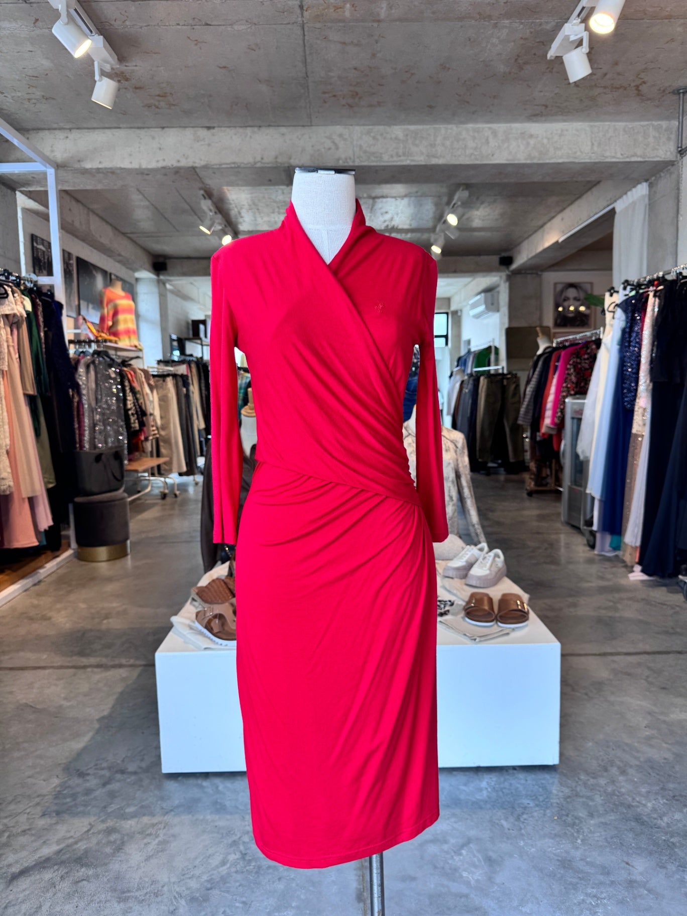 Polo red long sleeve wrap dress S