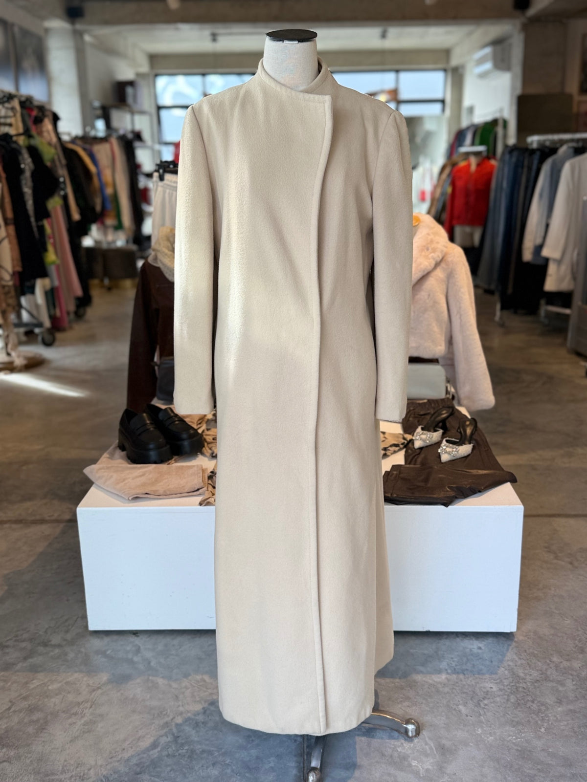 Naf Naf light beige Wool & cashmere long coat size 12