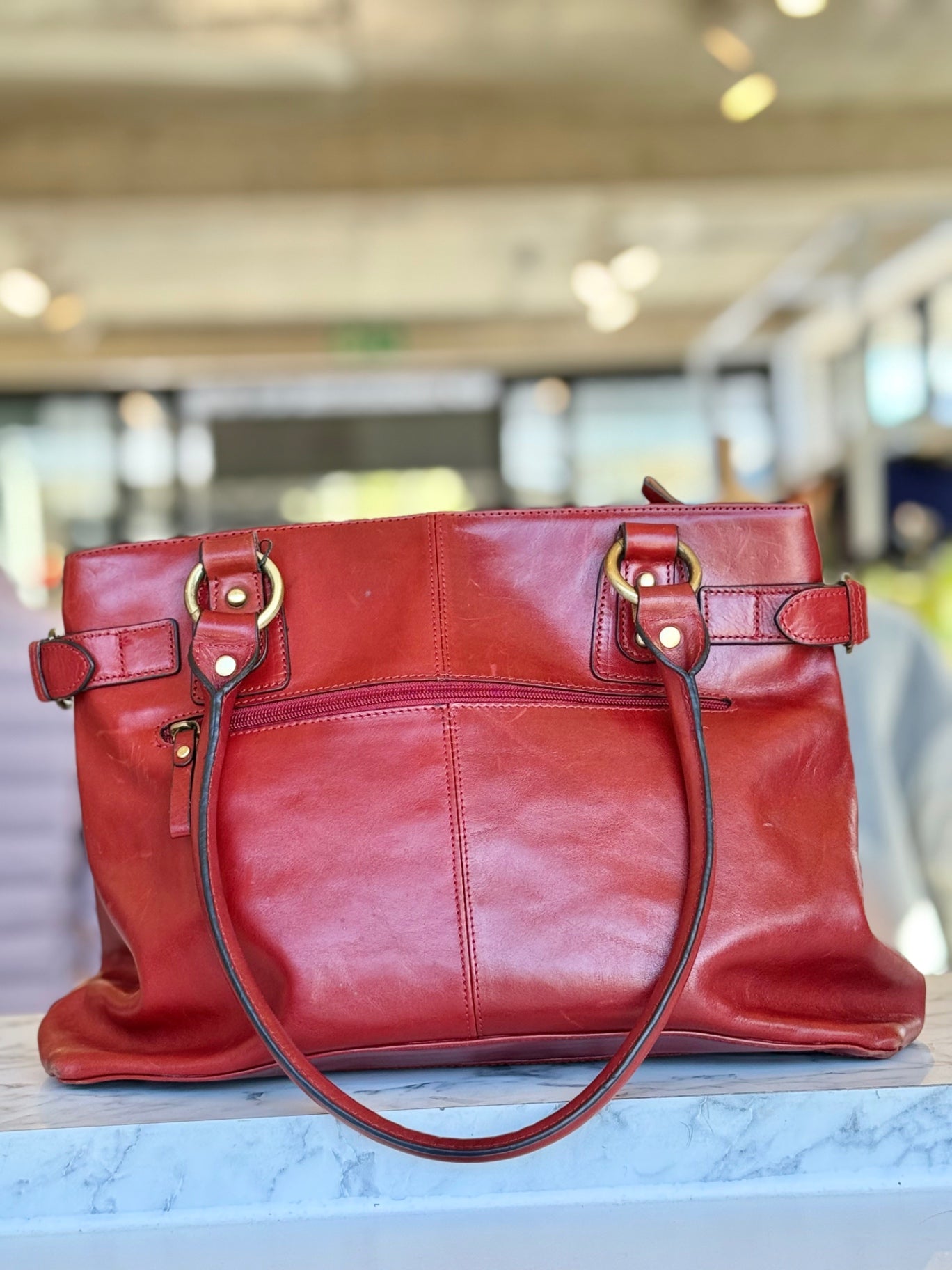 Green Cross Burgundy short handle leather bag