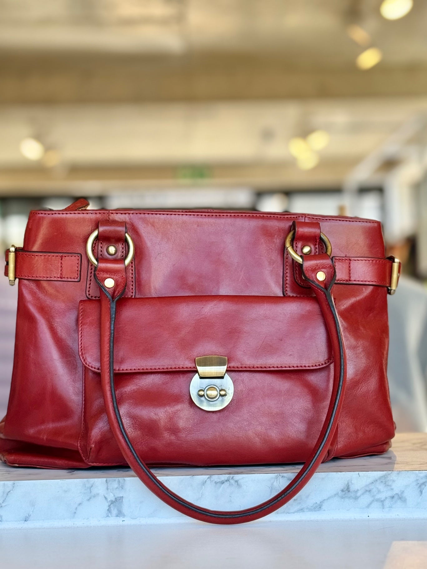 Green Cross Burgundy short handle leather bag