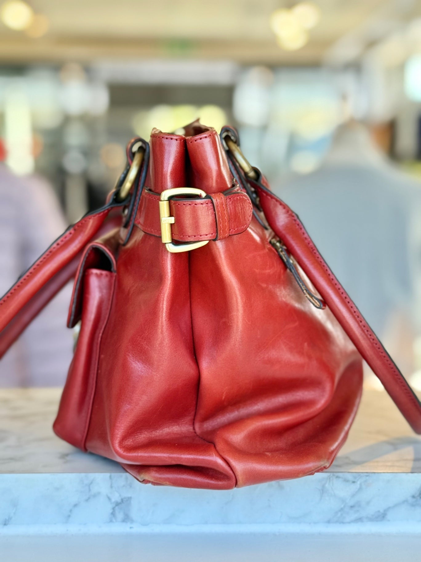 Green Cross Burgundy short handle leather bag