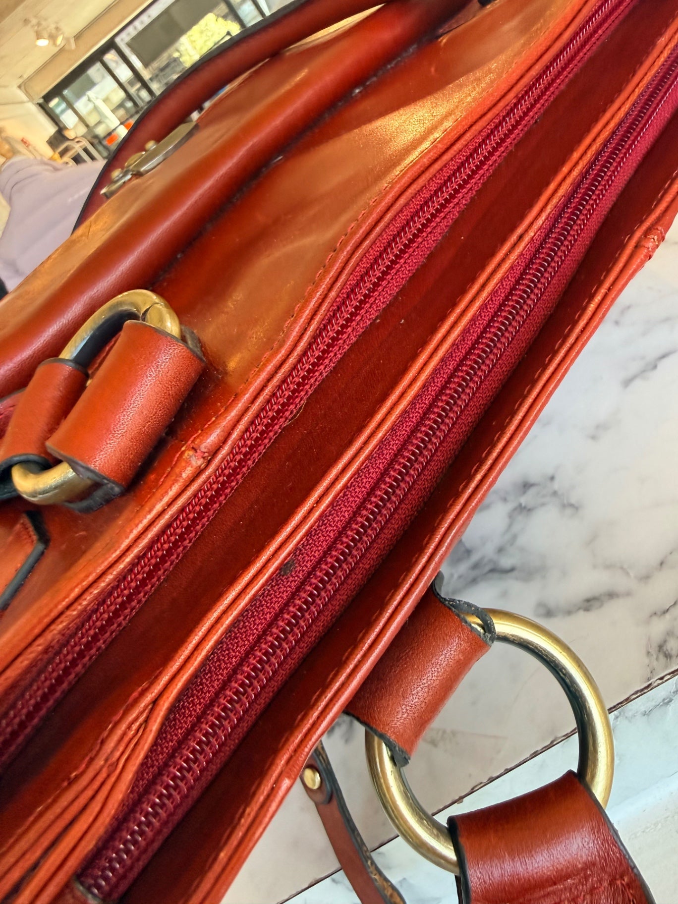 Green Cross Burgundy short handle leather bag