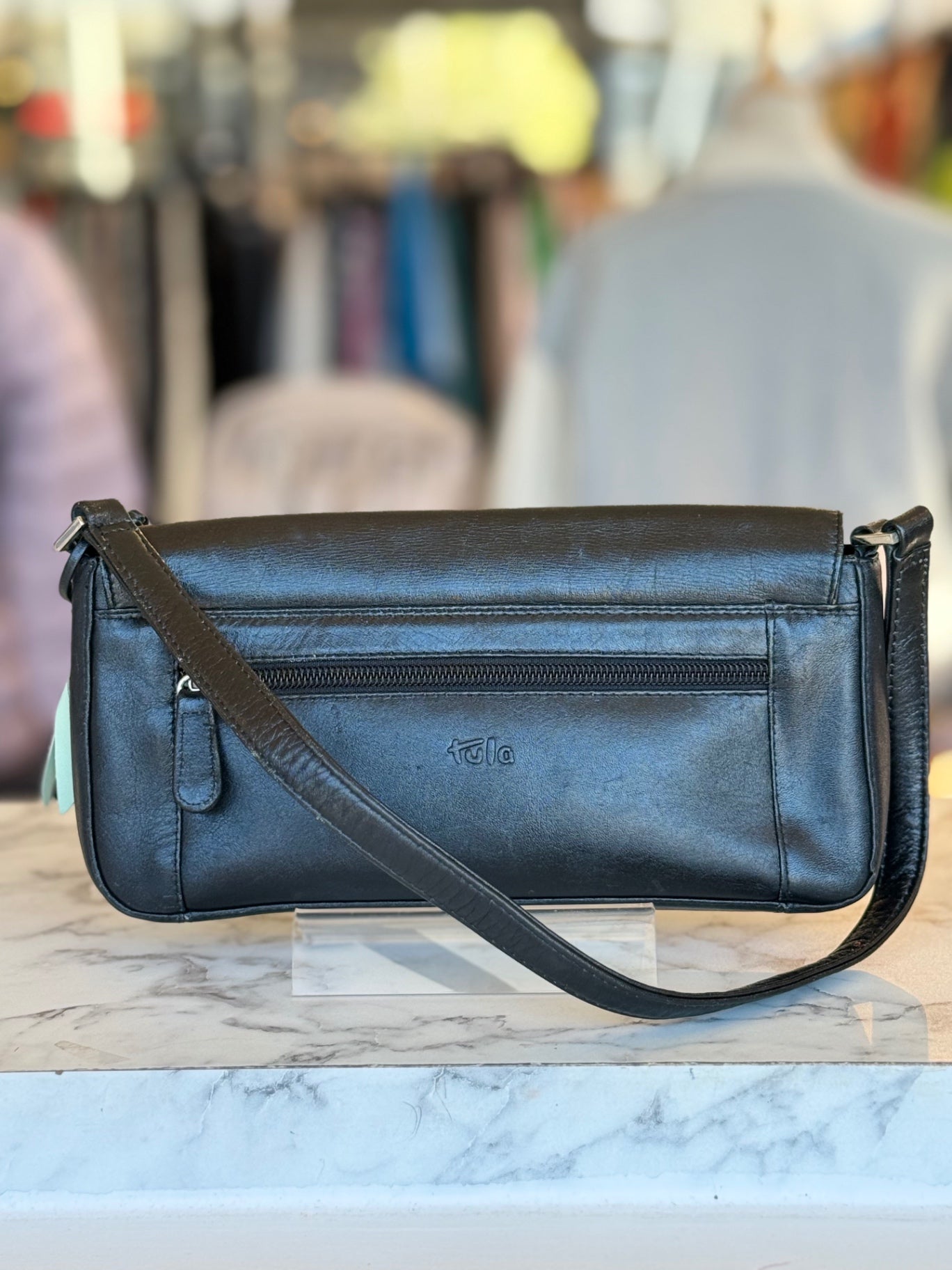 Tula black leather shoulder bag