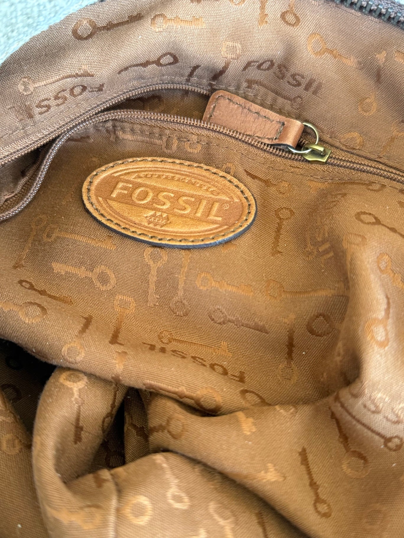 Fossil tan leather and canvas handbag RRP 3.5K