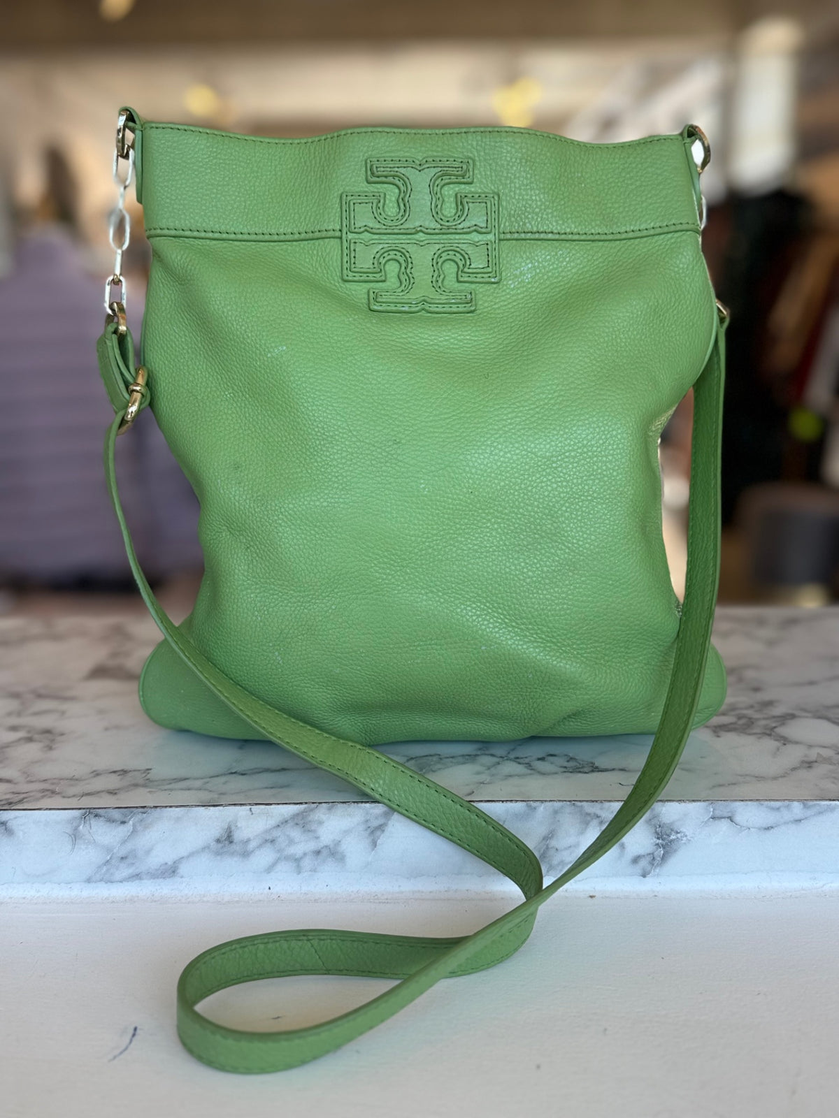 Tory Burch green leather cross body bag RRP 4.8K