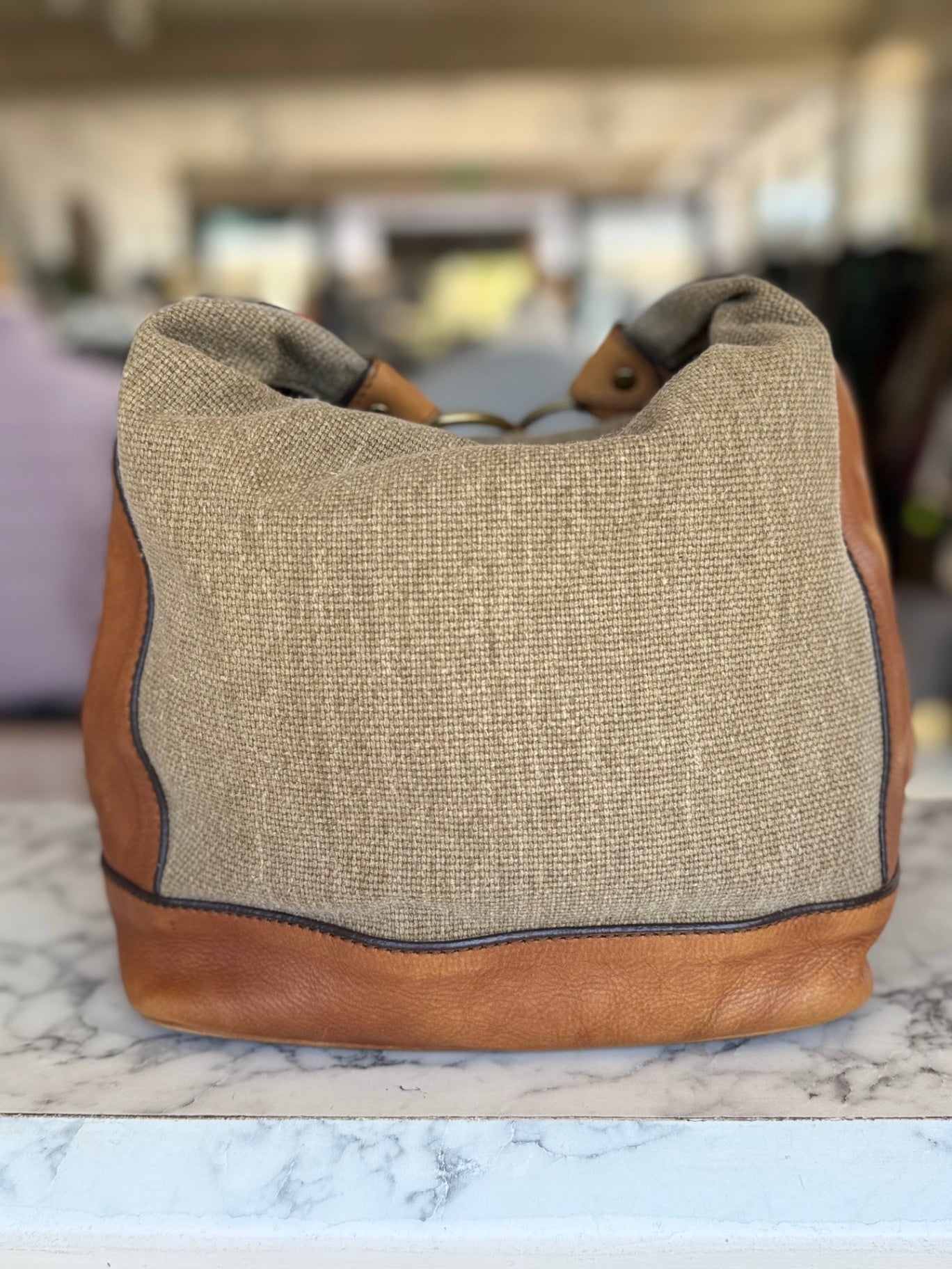 Fossil tan leather and canvas handbag RRP 3.5K