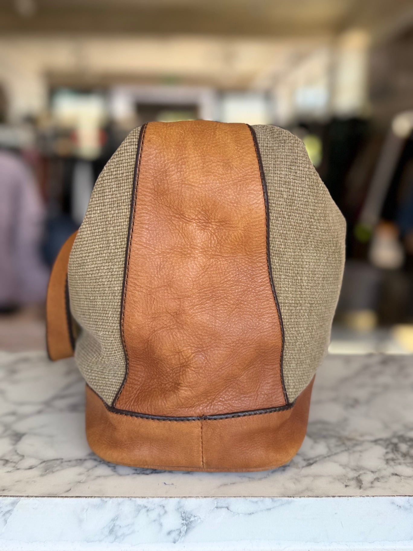 Fossil tan leather and canvas handbag RRP 3.5K
