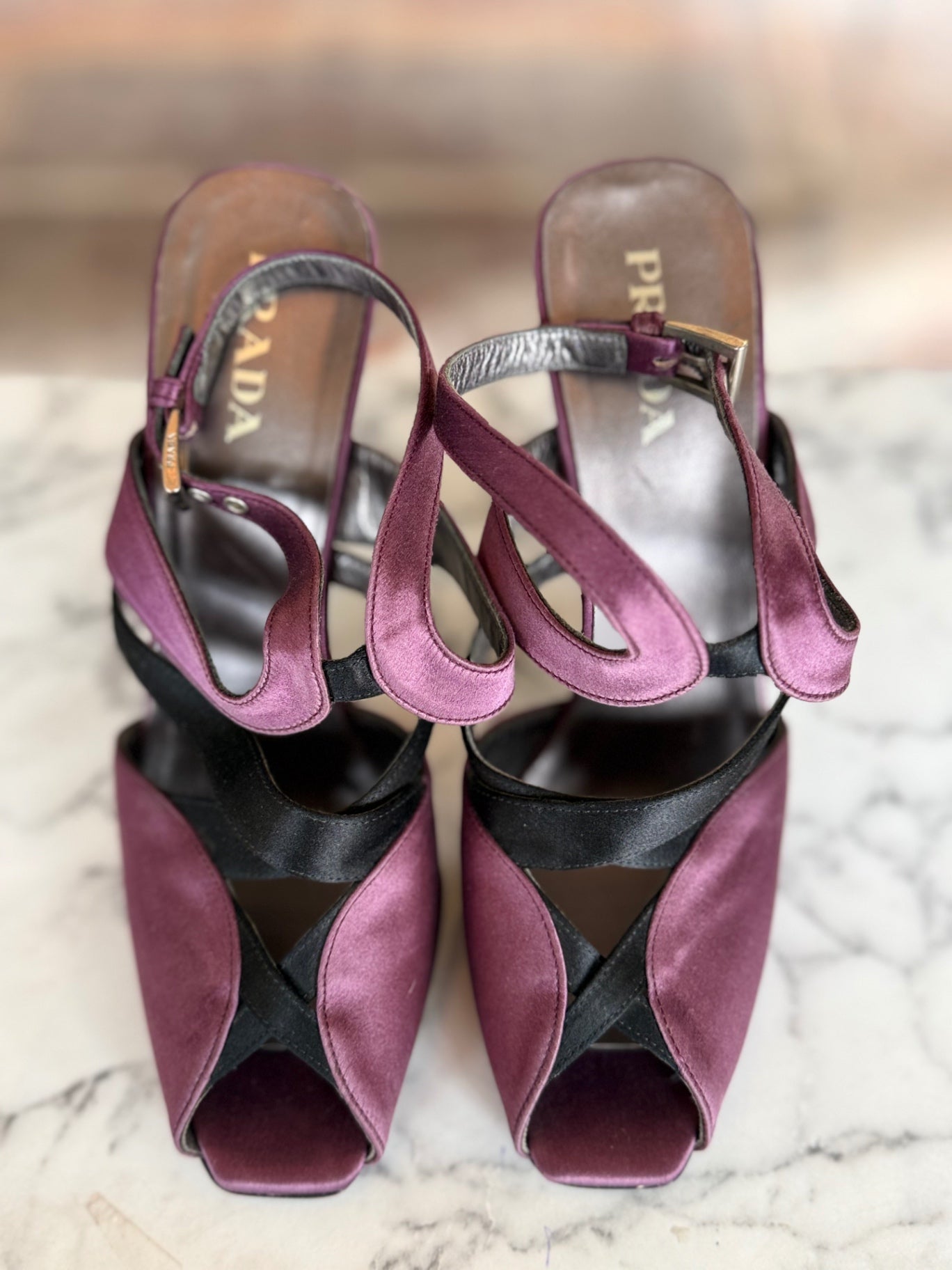 Prada purple/black satin heels size 5.5 RRP 15-20K