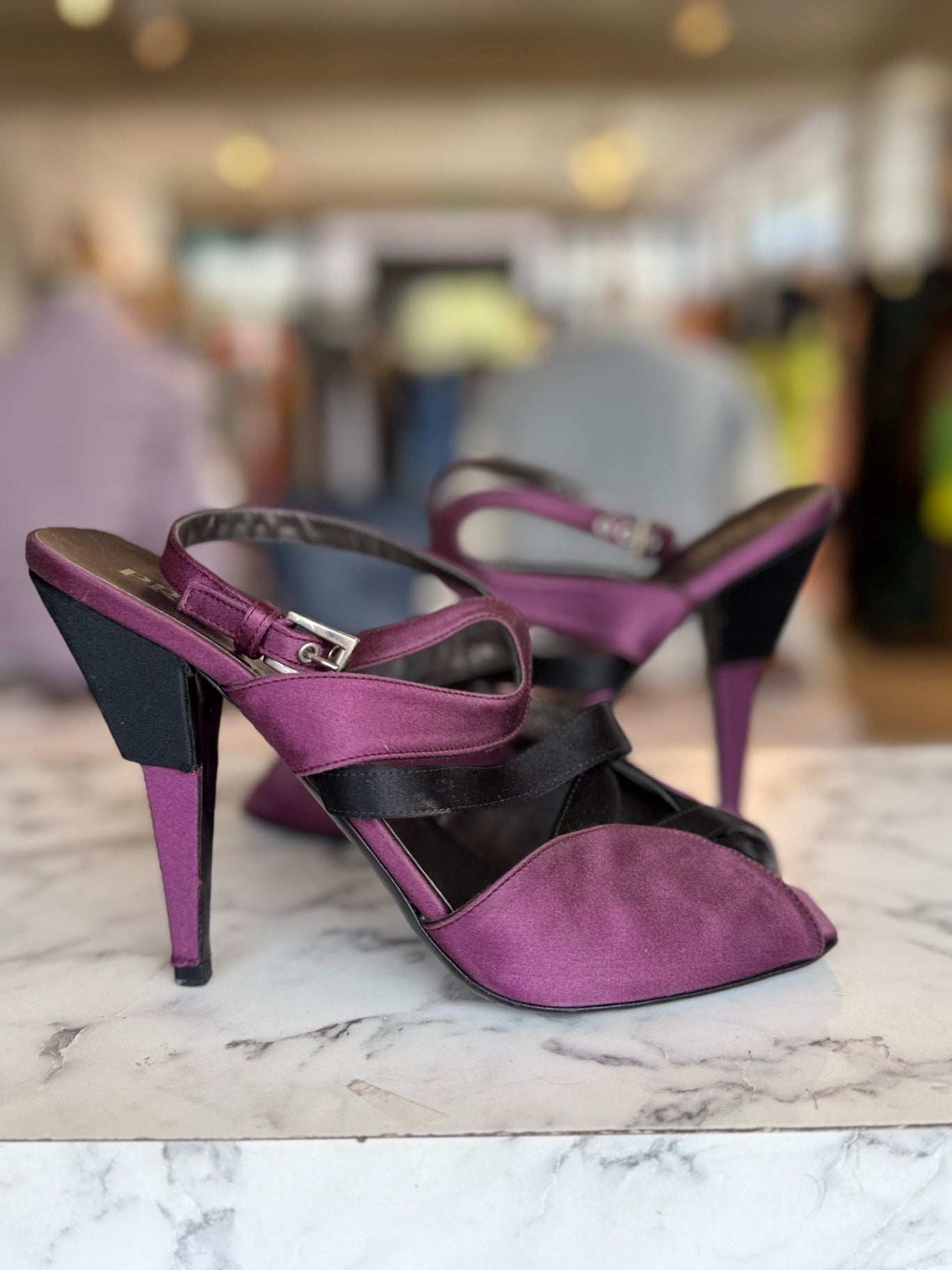 Prada purple/black satin heels size 5.5 RRP 15-20K