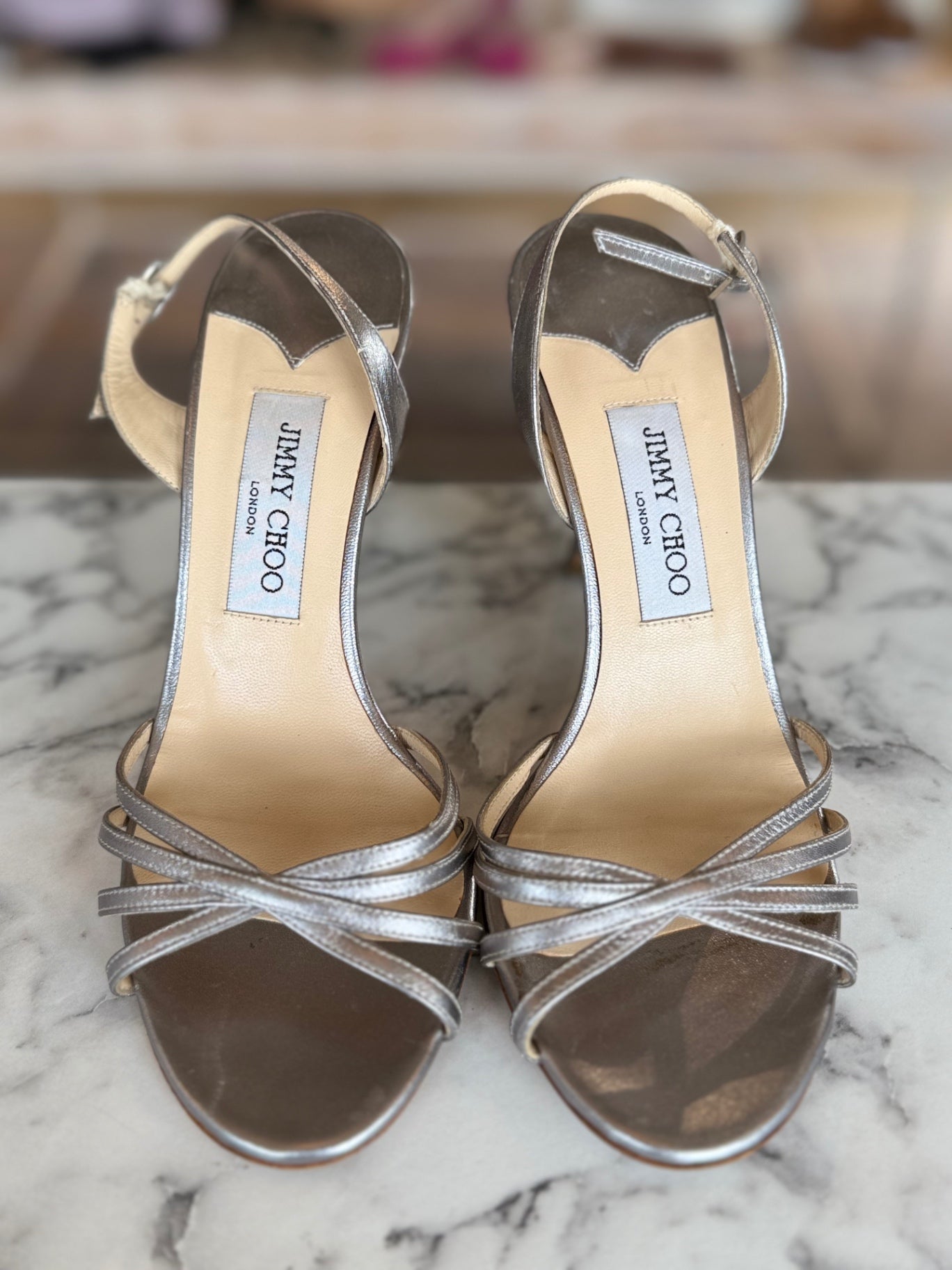 Jimmy Choo silver heels size 6 RRP 12K