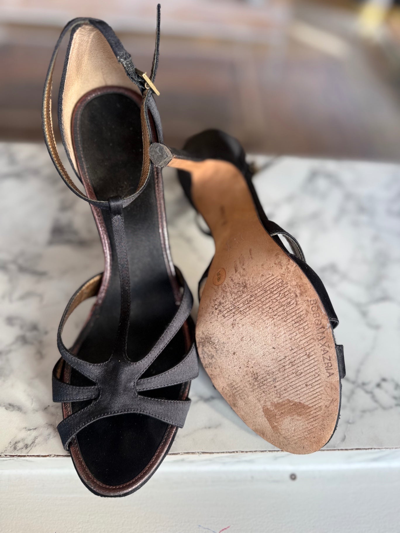 BCBGMAXAZRIA black satin heels 6 RRP 3.5K