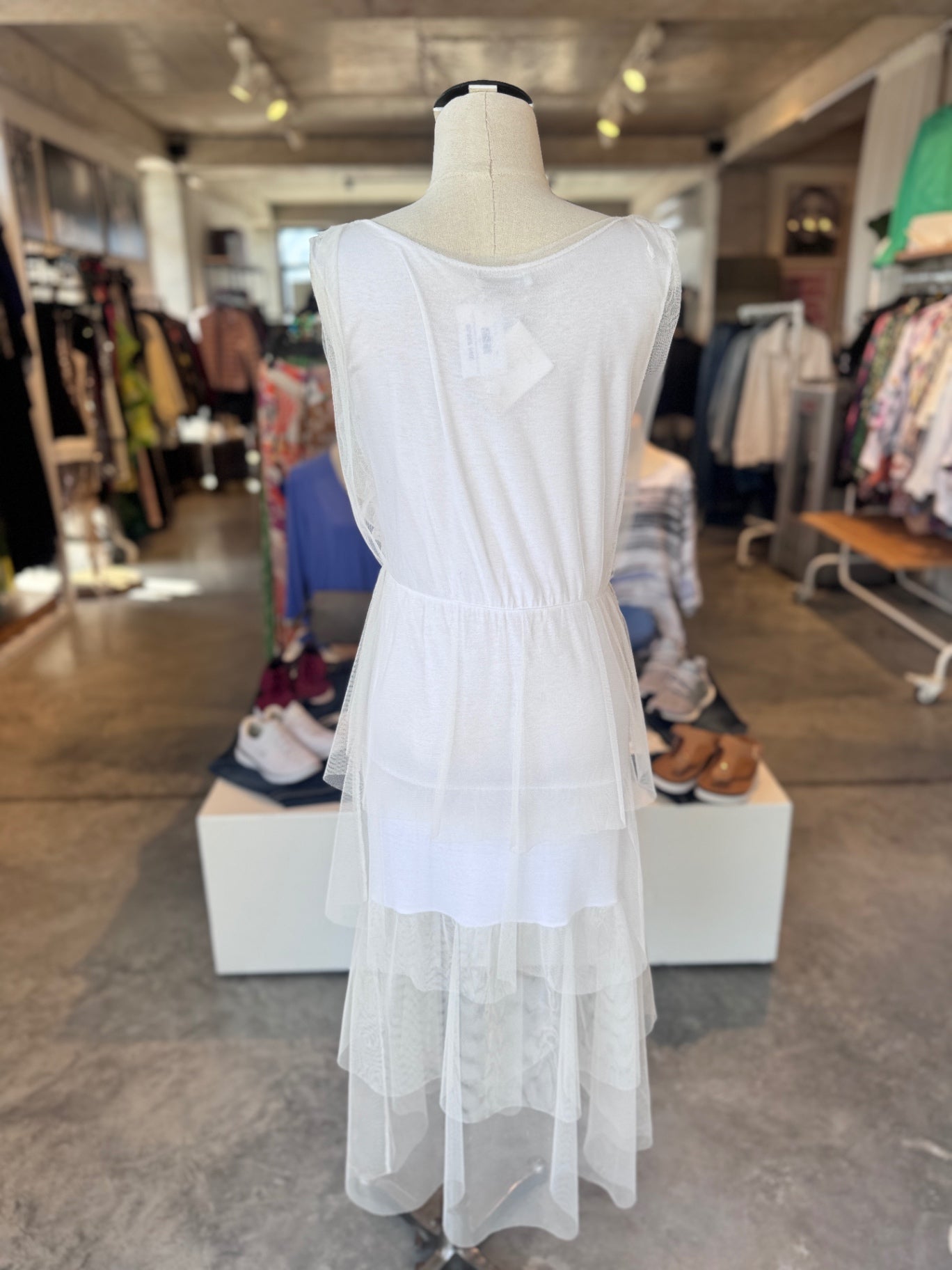 Made In Italy white sheer w sequin layered dress 8/10