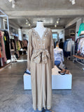 Desray beige maxi dress w white embroidery & belt 30