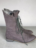 Pringle grey leather combat boot w lace up detail & folded cuff 39 RRP 3.2K