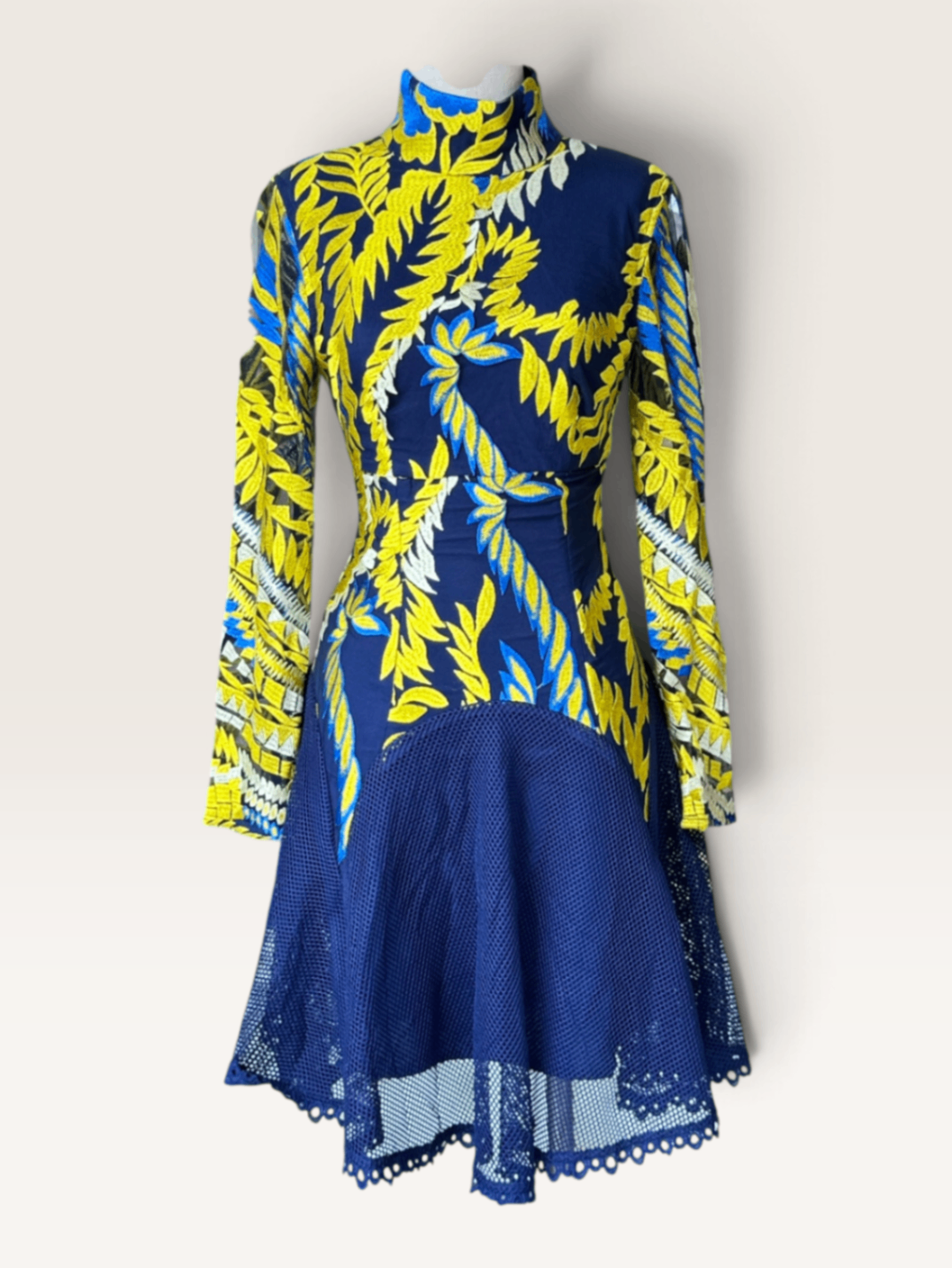 Mossman Navy/yellow hummingbird dress XS RRP R2,699