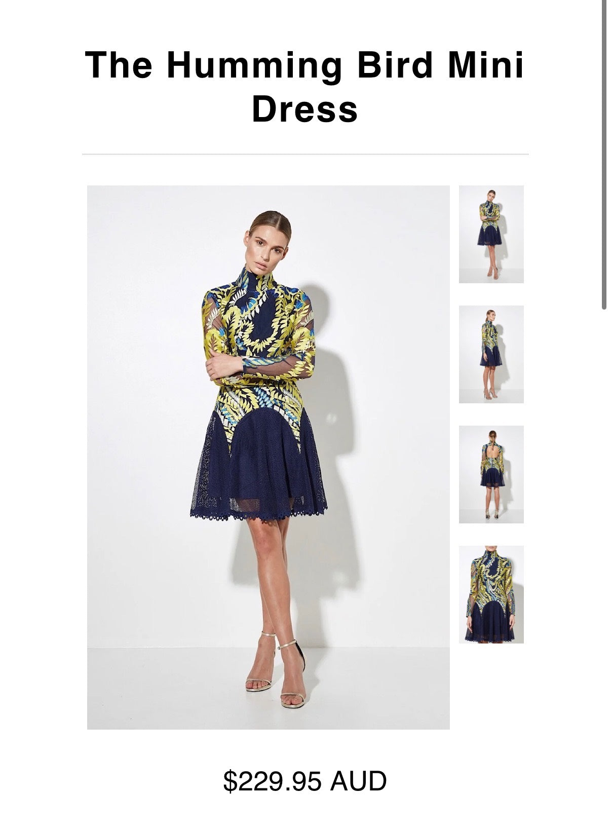 Mossman Navy/yellow hummingbird dress XS RRP R2,699