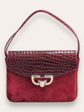 GUCCI maroon red crocodile and suede handbag